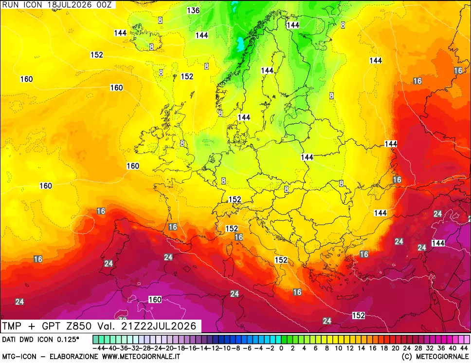 mappa 850 hPa Temp + GPT