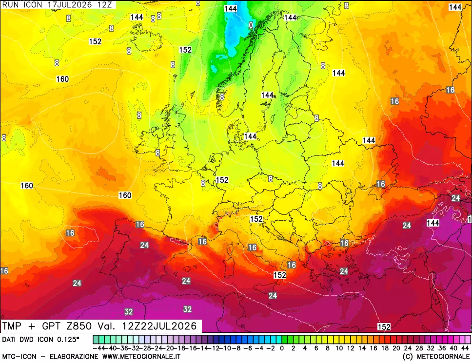 mappa 850 hPa Temp + GPT