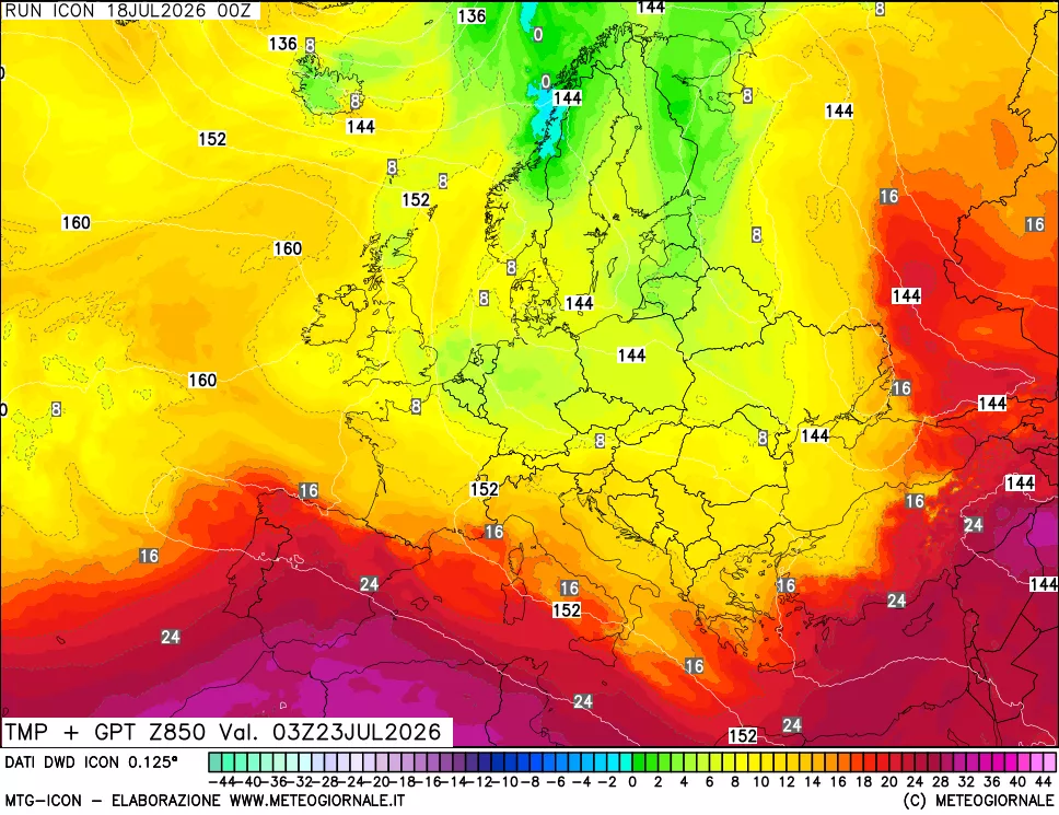 mappa 850 hPa Temp + GPT