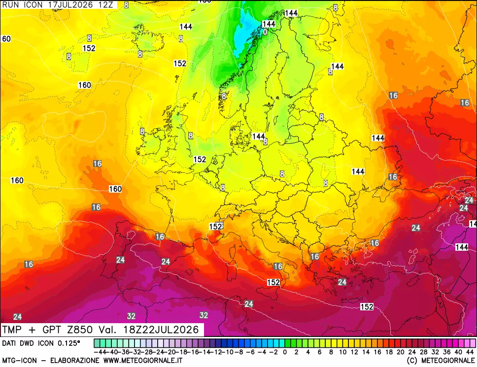 mappa 850 hPa Temp + GPT