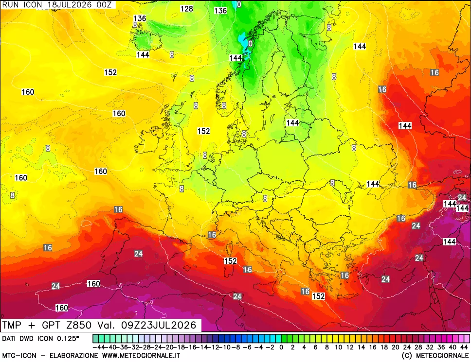 mappa 850 hPa Temp + GPT