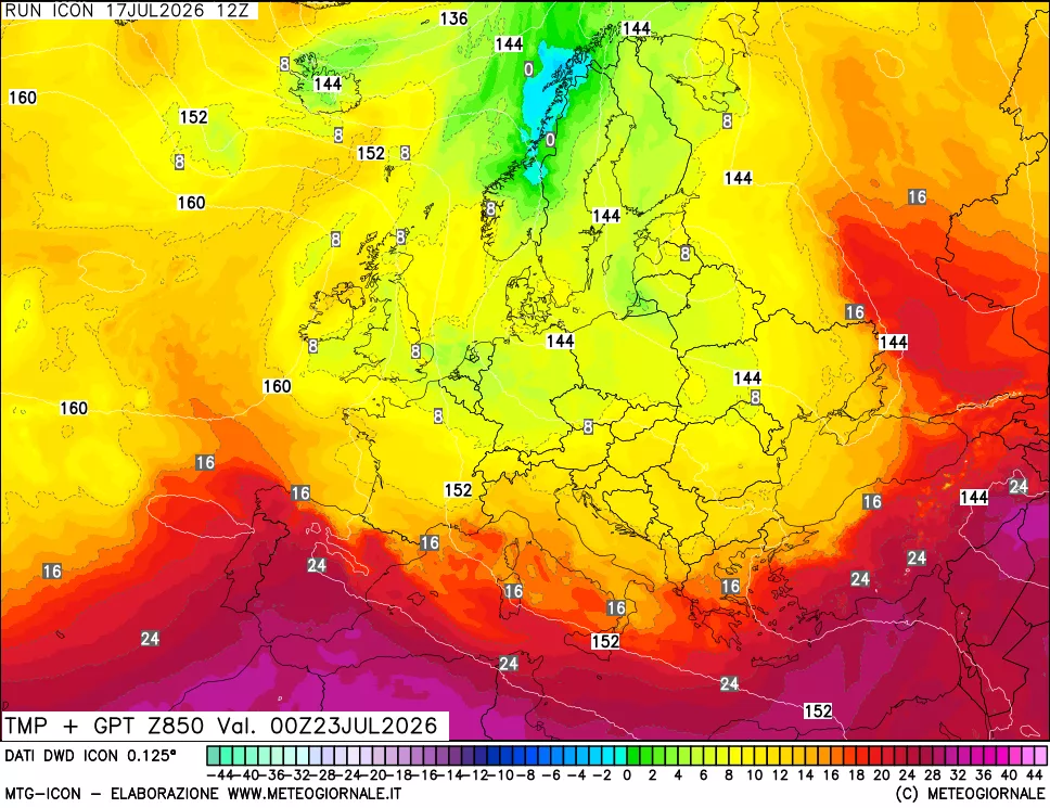 mappa 850 hPa Temp + GPT
