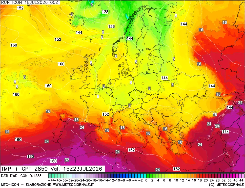 mappa 850 hPa Temp + GPT
