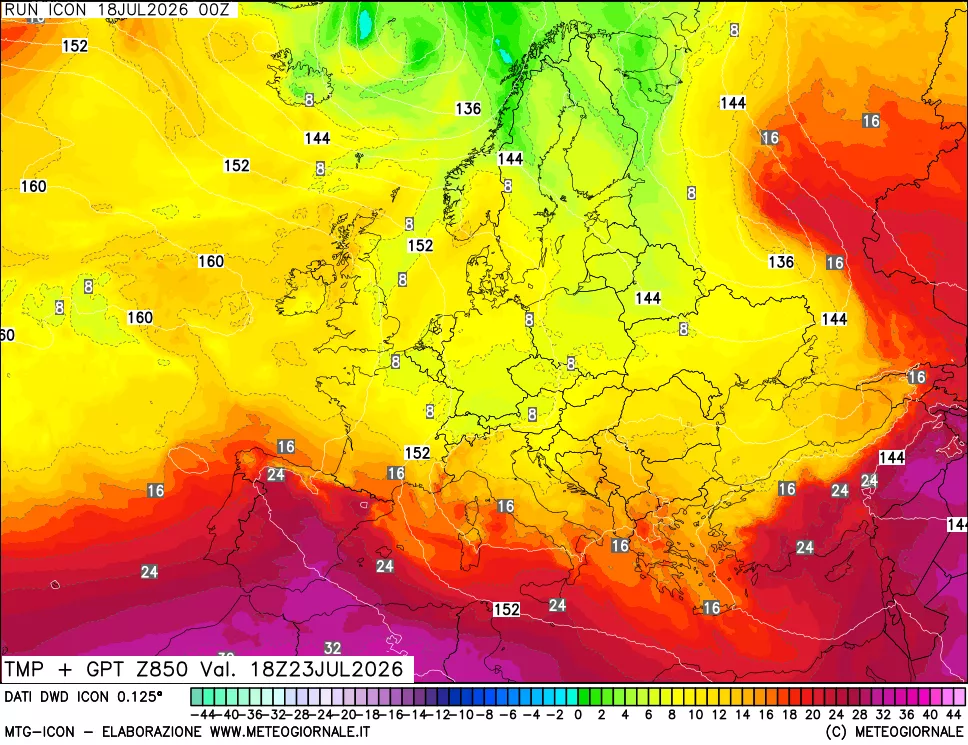 mappa 850 hPa Temp + GPT