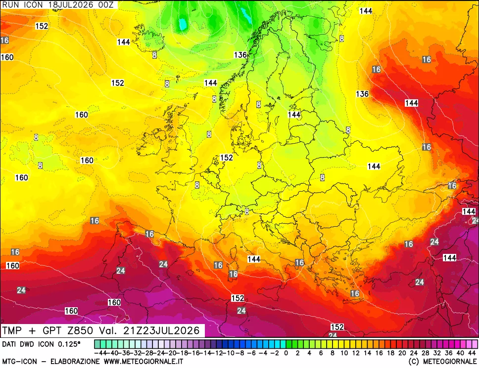 mappa 850 hPa Temp + GPT