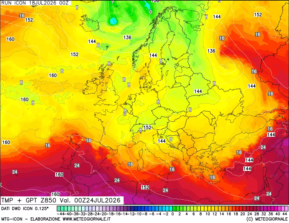 mappa 850 hPa Temp + GPT