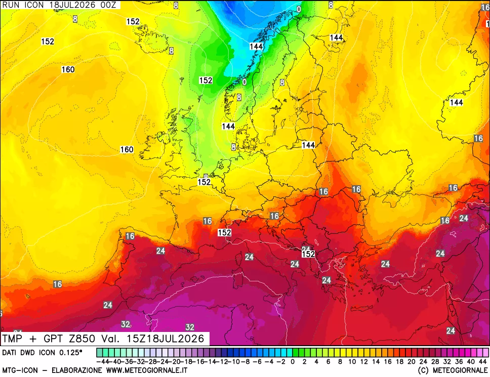 mappa 850 hPa Temp + GPT