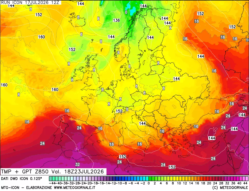 mappa 850 hPa Temp + GPT