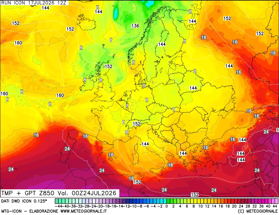 mappa 850 hPa Temp + GPT