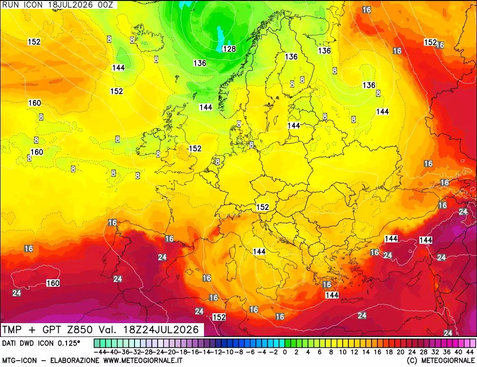 mappa 850 hPa Temp + GPT
