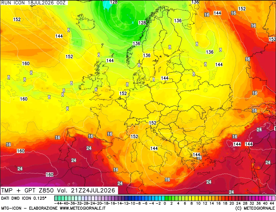 mappa 850 hPa Temp + GPT
