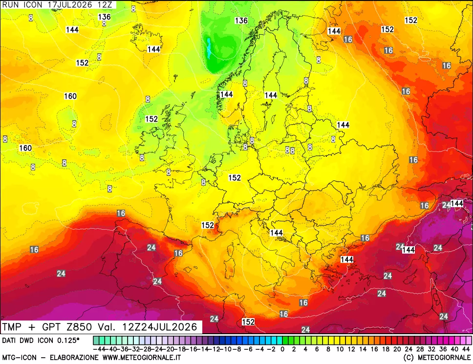 mappa 850 hPa Temp + GPT