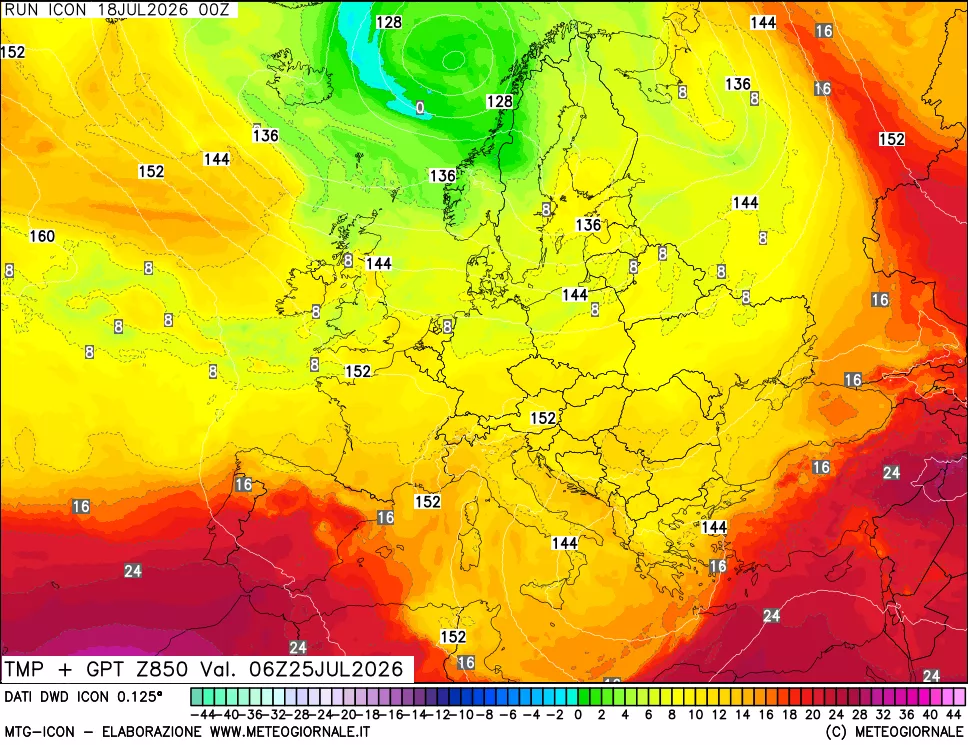 mappa 850 hPa Temp + GPT