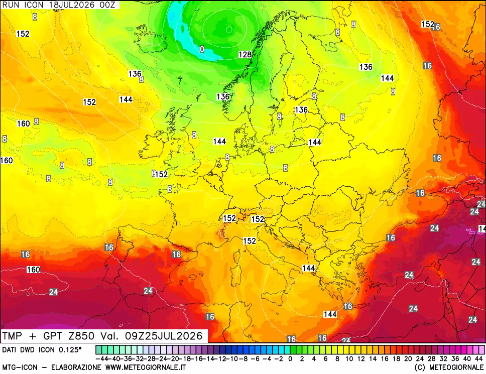 mappa 850 hPa Temp + GPT
