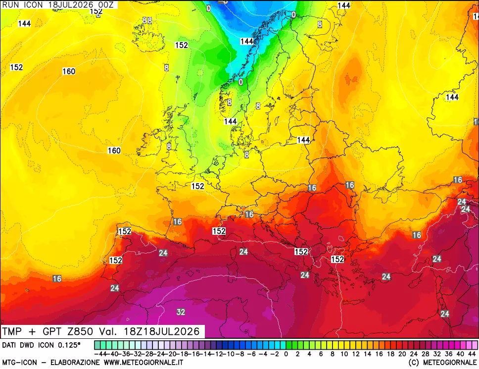 mappa 850 hPa Temp + GPT
