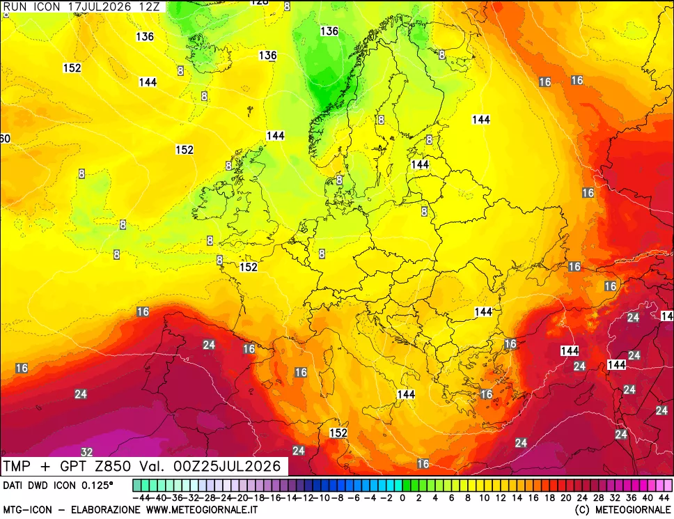 mappa 850 hPa Temp + GPT
