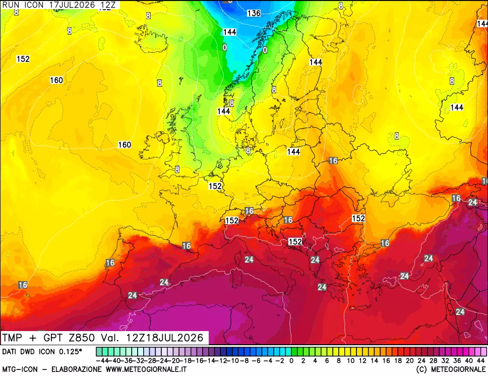 mappa 850 hPa Temp + GPT