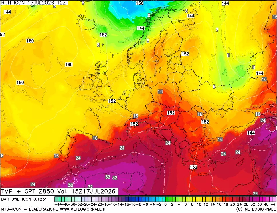 mappa 850 hPa Temp + GPT