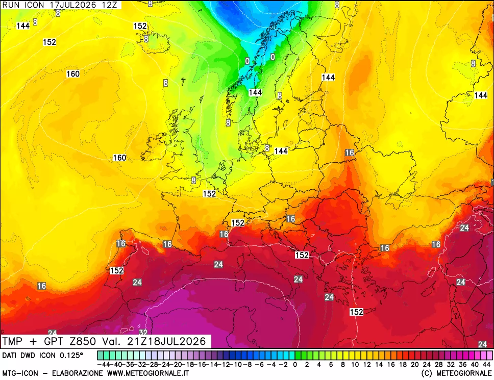 mappa 850 hPa Temp + GPT