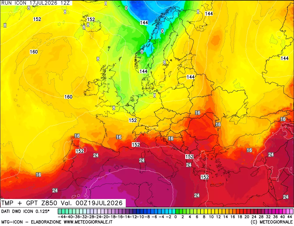 mappa 850 hPa Temp + GPT