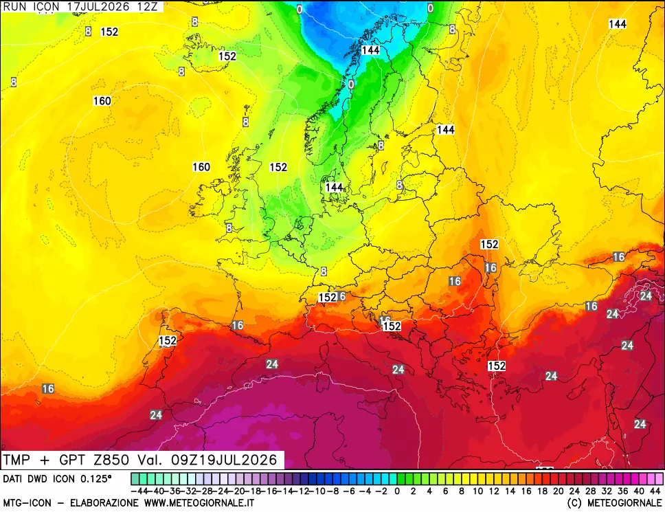 mappa 850 hPa Temp + GPT