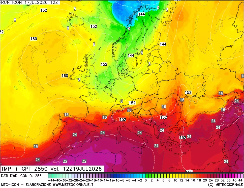 mappa 850 hPa Temp + GPT
