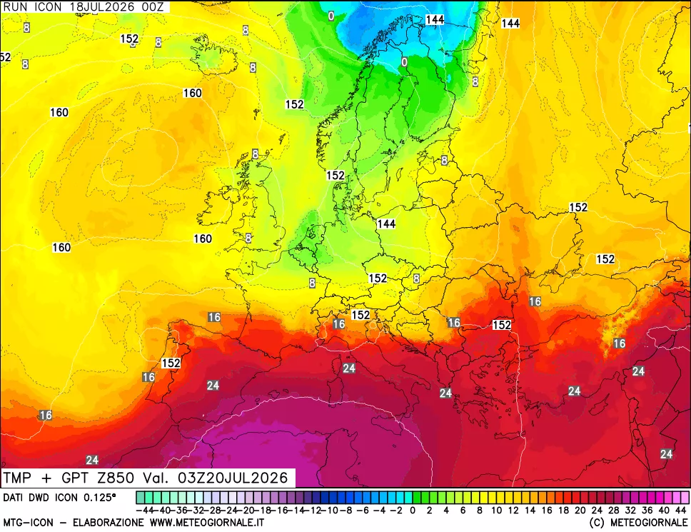 mappa 850 hPa Temp + GPT