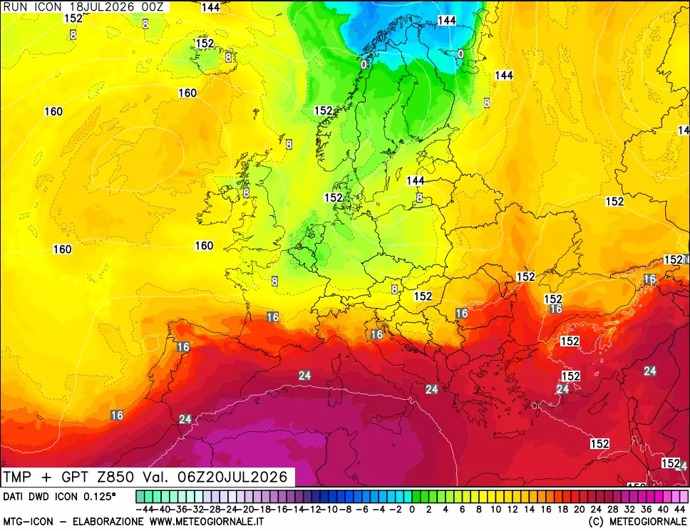 mappa 850 hPa Temp + GPT