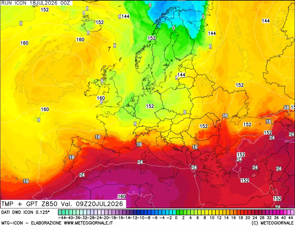 mappa 850 hPa Temp + GPT