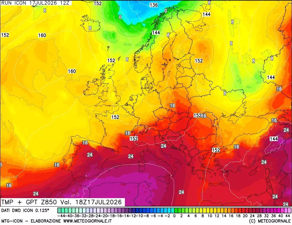 mappa 850 hPa Temp + GPT