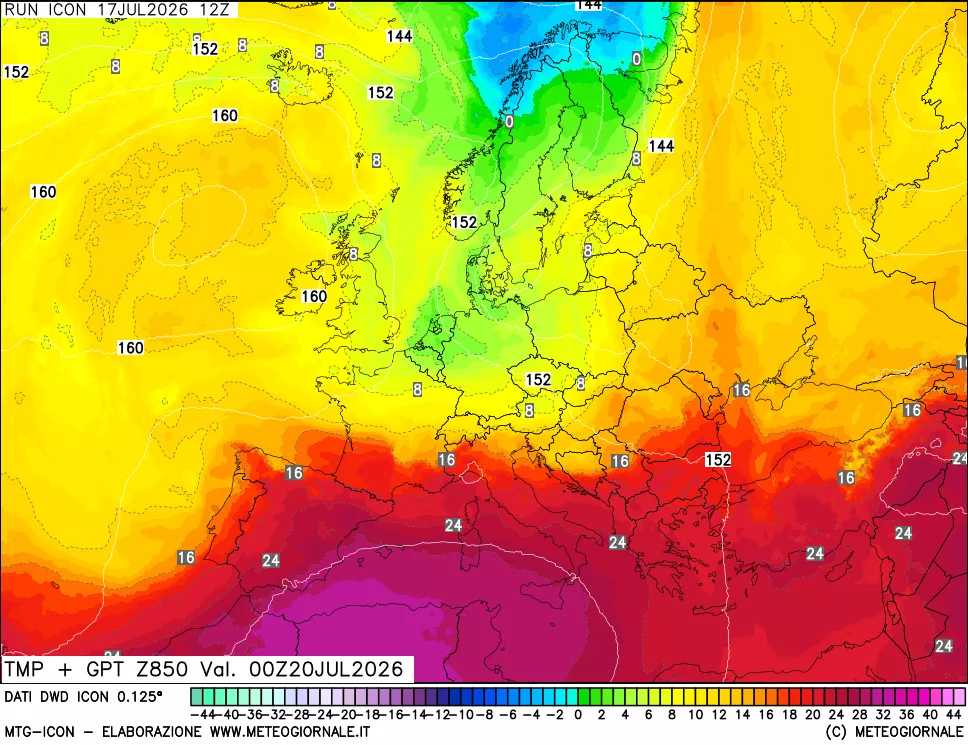 mappa 850 hPa Temp + GPT