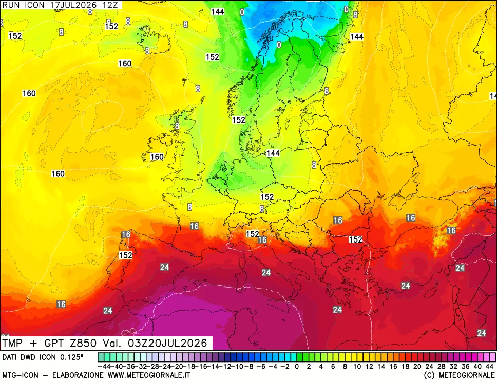 mappa 850 hPa Temp + GPT