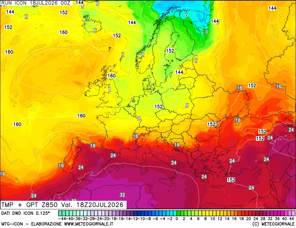 mappa 850 hPa Temp + GPT