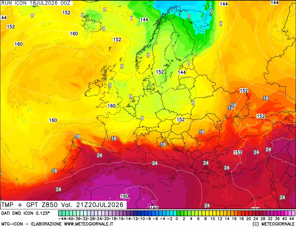 mappa 850 hPa Temp + GPT