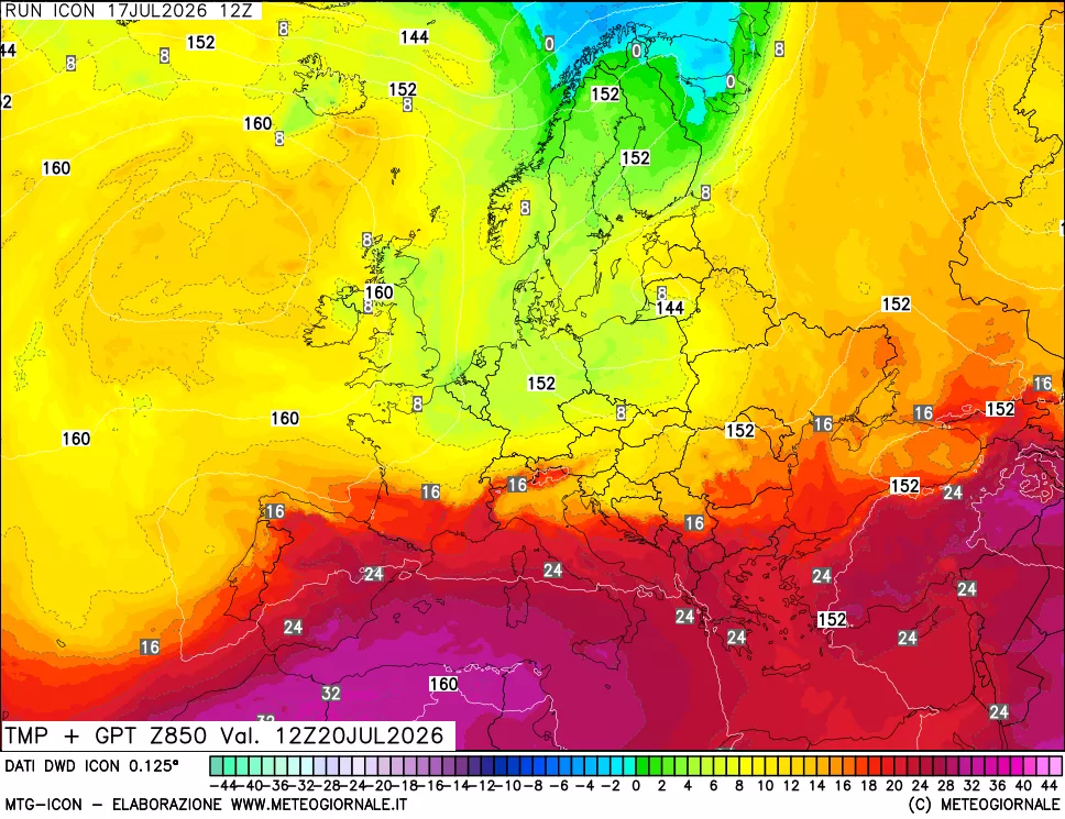 mappa 850 hPa Temp + GPT