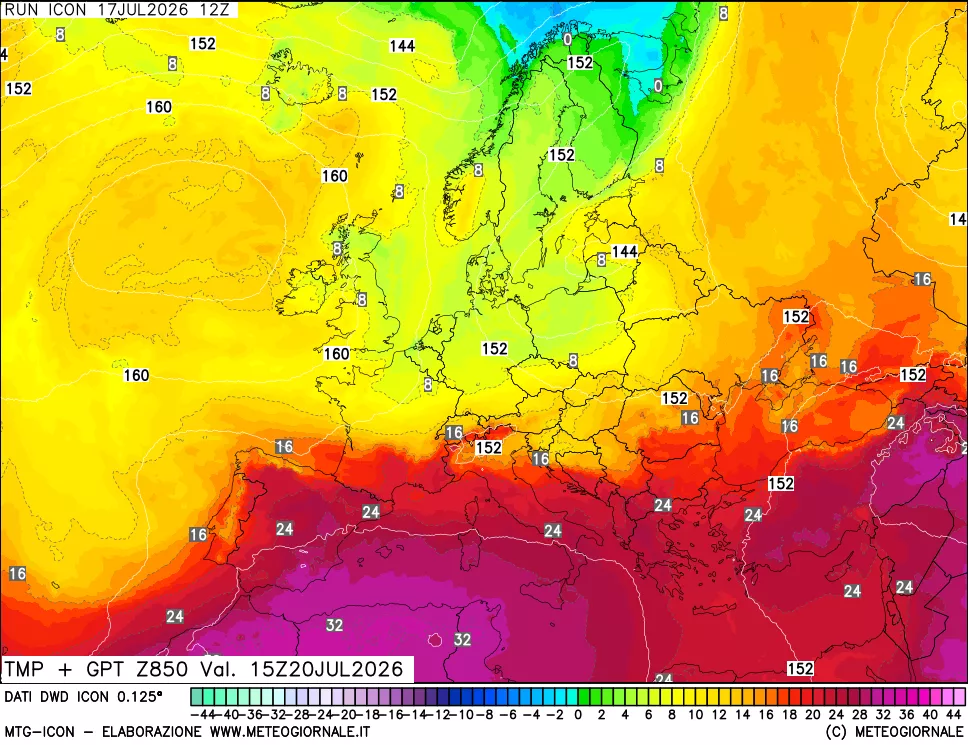 mappa 850 hPa Temp + GPT