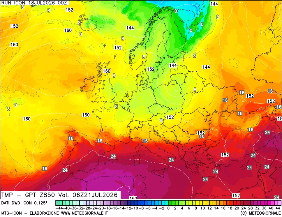 mappa 850 hPa Temp + GPT