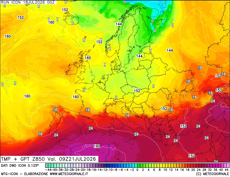 mappa 850 hPa Temp + GPT