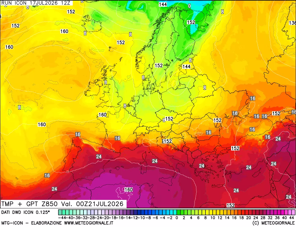 mappa 850 hPa Temp + GPT