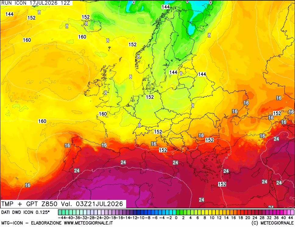 mappa 850 hPa Temp + GPT