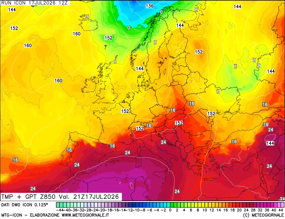 mappa 850 hPa Temp + GPT