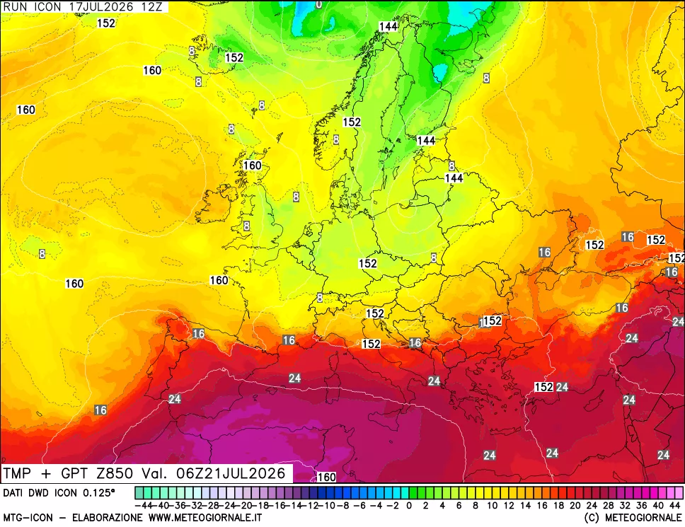 mappa 850 hPa Temp + GPT