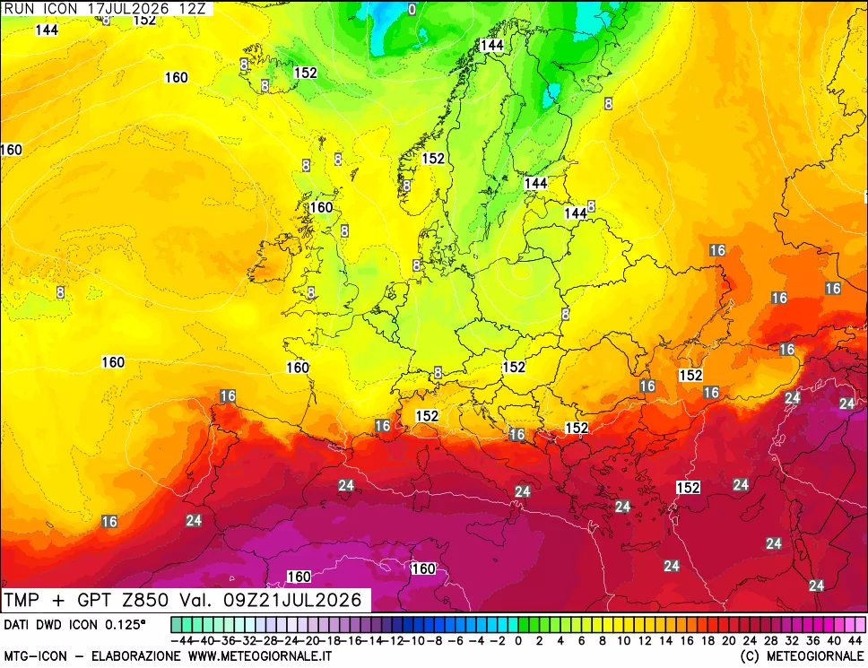 mappa 850 hPa Temp + GPT