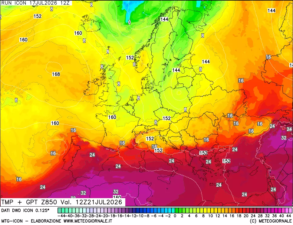 mappa 850 hPa Temp + GPT