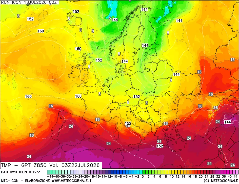 mappa 850 hPa Temp + GPT