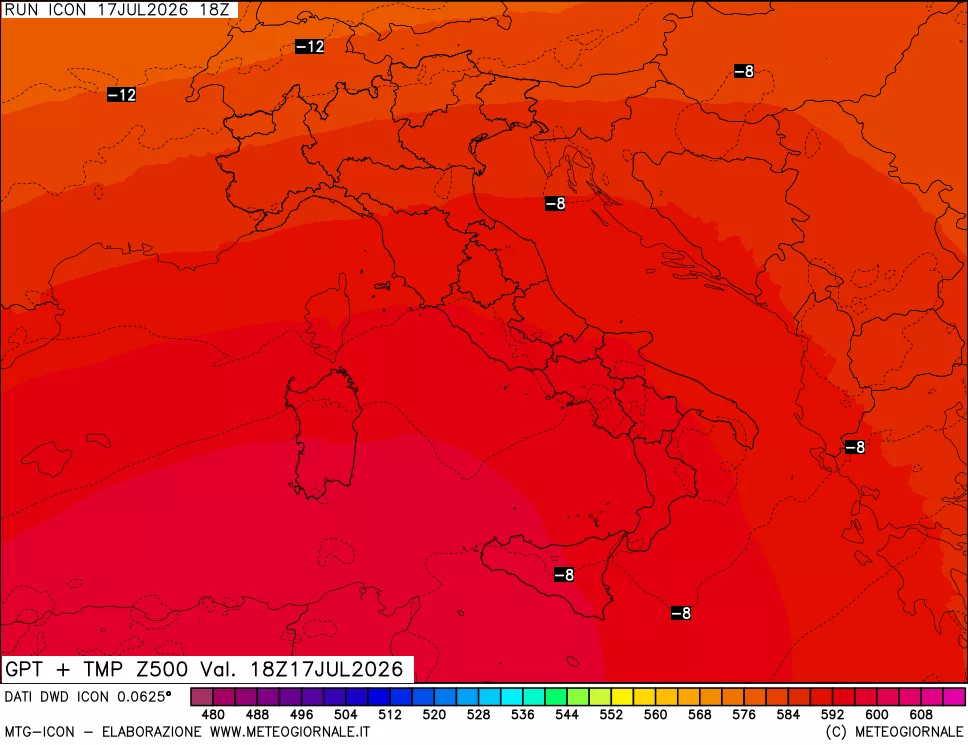 mappa 500 hPa GPT + Temp