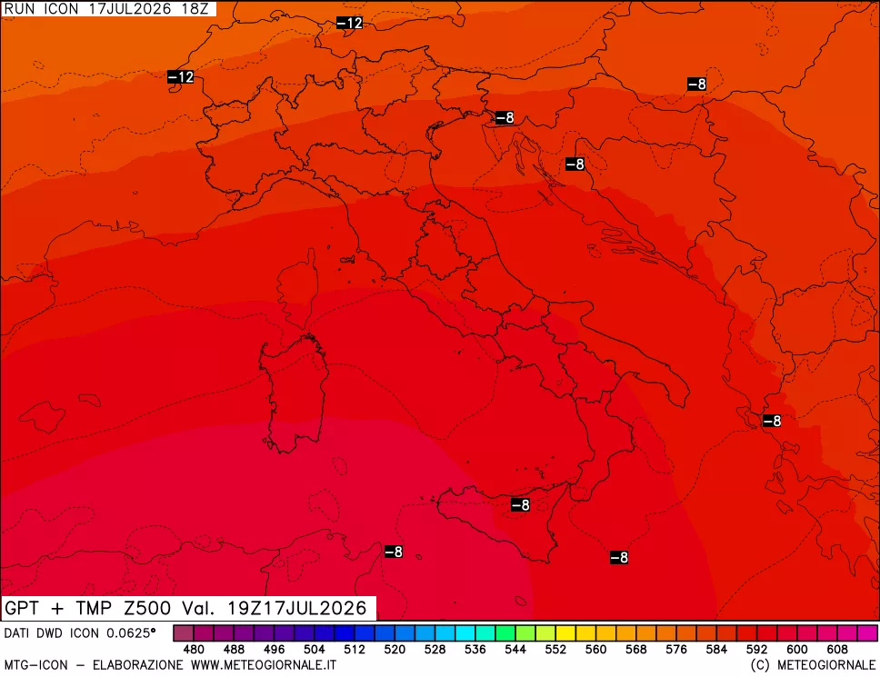 mappa 500 hPa GPT + Temp