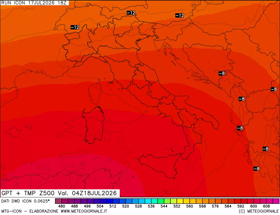 mappa 500 hPa GPT + Temp