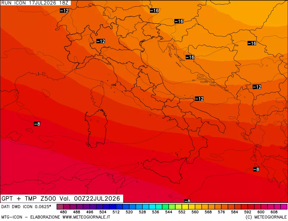 mappa 500 hPa GPT + Temp