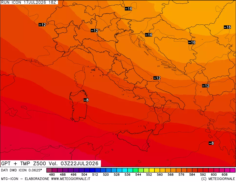 mappa 500 hPa GPT + Temp